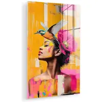 MuchoWow Glasschilderij 120x180 cm - Schilderij acrylglas - Vogel - Vrouw - Abstract - Bloem - Foto op glas - Muurdecoratie woonkamer - Wanddecoratie slaapkamer - Schilderijen