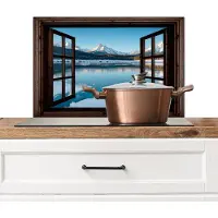 KitchenYeah Spatscherm keuken 70x50 cm - Kookplaat achterwand Doorkijk - Winterlandschap - Meer - Bergen - Uitzicht - Muurbeschermer - Spatwand fornuis - Hoogwaardig aluminium