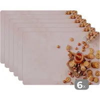 KitchenYeah Placemat - Placemats kunststof - Koekjes - Honing - Noten - Keuken - 45x30 cm - 6 stuks - Hittebestendig - Anti-Slip - Onderlegger - Afneembaar