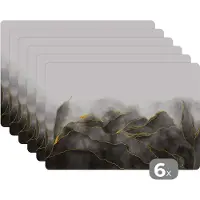KitchenYeah Placemat - Placemats kunststof - Marmer - Zwart - Goud - Luxe - Marmerlook - 45x30 cm - 6 stuks - Hittebestendig - Anti-Slip - Onderlegger - Afneembaar