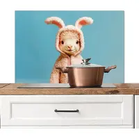 KitchenYeah Spatscherm keuken 80x55 cm - Kookplaat achterwand Lammetje - Paashaas - Kostuum - Muurbeschermer - Spatwand fornuis - Hoogwaardig aluminium