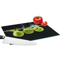 KitchenYeah Glazen Snijplank - 28x20 - Appels - Fruit - Water - Zwart - Groen - Snijplanken Glas
