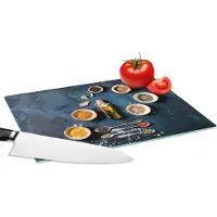 KitchenYeah Glazen Snijplank - 28x20 - Olie - Specerijen - Pollepels - Kruiden - Keuken - Snijplanken Glas