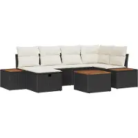 vidaXL Tuinbank Set 7 st Zwart poly rattan