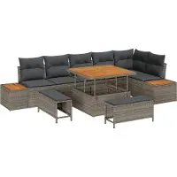 vidaXL Tuinbank Set 9 st 8-Aantal zitplaatsen Grijs Poly rattan