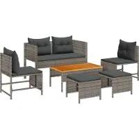 vidaXL Tuinbank Set met kussen 6 pcs Grijs en Donkergrijs poly rattan