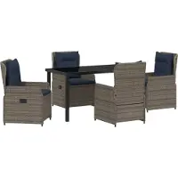 vidaXL Tuin Eettafel Set met kussen 5 pcs Grijs Poly rattan