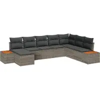 vidaXL Tuinset, 9-delig, 8 zitplaatsen, grijs, kunststof riet