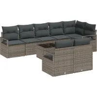 vidaXL Tuinbank Set 9 st Lichtgrijs poly rattan