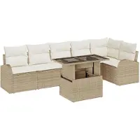vidaXL Tuinbank Set 7 st 6-Aantal zitplaatsen Beige Poly rattan