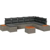 vidaXL Tuinset, 9-delig, 8 zitplaatsen, grijs, kunststof riet