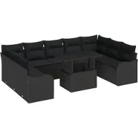 vidaXL Tuinbank Set 10 st Zwart Poly rattan