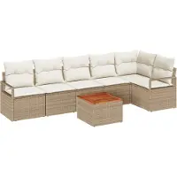 vidaXL Tuinset met 7 zitplaatsen. Beige en crème kleurig, gemaakt van polyrotan