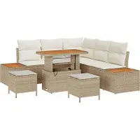 vidaXL - Tuinbank - Set - met - kussen - met - opslag - 8 - pcs - Beige - Poly - rattan