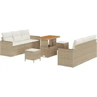 vidaXL Tuinbank Set 9 st 6-Aantal zitplaatsen Beige en Crème