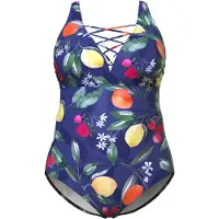 Ulla Popken Badpak marine / geel / groen / oranje