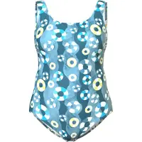 Ulla Popken Badpak blauw / lichtgroen / wit