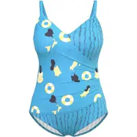Ulla Popken Badpak turquoise / geel / wit