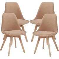 En.casa Eetkamerstoel 'Fläten', set van 4, gestoffeerde stoel, bouclé stof, taupe kleur