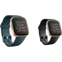 Strap-it Bundel van 2 Siliconen Bandjes - Geschikt voor Fitbit Versa / Versa 2 Maat: S - Zwart & Grijsblauw - Sportbandje - Sportarmband - Siliconen Band - Waterbestendig & zweetbestendig