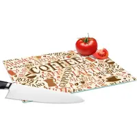 KitchenYeah Glazen Snijplank - 28x20 - Koffie - Vintage - Patroon - Snijplanken Glas