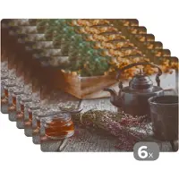 KitchenYeah Placemat - Thee - Theepot - Kruiden - 45x30 cm - 6 stuks - Hittebestendig - Anti-Slip - Onderlegger - Afneembaar