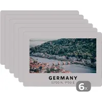 KitchenYeah Placemat - Placemats kunststof - Duitsland - Heidelberg - Water - 45x30 cm - 6 stuks - Hittebestendig - Anti-Slip - Onderlegger - Afneembaar