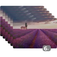 KitchenYeah Placemat - Placemats kunststof - Lavendel - Bloemen - Paars - Veld - 45x30 cm - 6 stuks - Hittebestendig - Anti-Slip - Onderlegger - Afneembaar