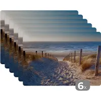 KitchenYeah Placemat - Placemats kunststof - Zand - Strand - Duin - Zee - Zomer - 45x30 cm - 6 stuks - Hittebestendig - Anti-Slip - Onderlegger - Afneembaar