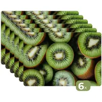 KitchenYeah Placemats - 6 stuks - 45x30 cm - Placemat kunststof - Kiwi - Fruit - Groen - Borden onderleggers - Decoratie voor op tafel - Keuken tafeldecoratie accessoires - Vinyl onderlegger - Tafelversiering