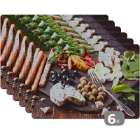 KitchenYeah Placemat - Placemats kunststof - Eten - Kaas - Peper - 45x30 cm - 6 stuks - Hittebestendig - Anti-Slip - Onderlegger - Afneembaar