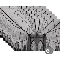 KitchenYeah Placemats - Brug - New York - Vlag - Amerika - Zwart - Wit - Placemat - Onderlegger - Onderleggers placemats - 45x30 cm - 6 stuks