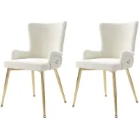Merax eetkamerstoelen set van 2 - beige fluweel - luxe loungestoelen met gouden metalen poten - voor eetkamer woonkamer slaapkamer