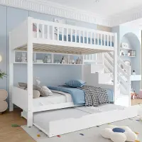 Merax Stapelbed - babybedje - uitschuifbaar bed - met planken - kledingkast - opbergvak - 90x200 cm - wit - zonder matras