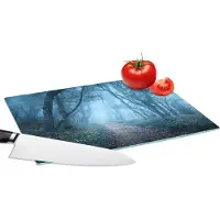 KitchenYeah Glazen Snijplank - 28x20 - Bomen - Natuur - Mist - Snijplanken Glas