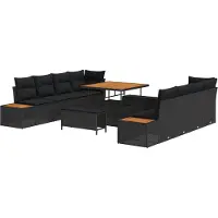 vidaXL Tuinbank Set 11 st 10-Aantal zitplaatsen Zwart Poly rattan