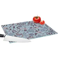 KitchenYeah Glazen Snijplank - 39x28 - Patroon - Bloem - Grijs - Blauw - Snijplanken Glas