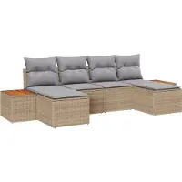 vidaXL Tuinbank Set 6 st Beige en Lichtgrijs Poly Riet