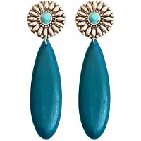 Charme Bijoux Clip oorbellen -Luci -turquoise hout- bloem-geen gaatje-