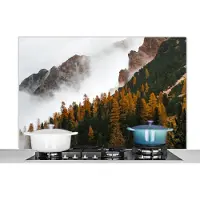 KitchenYeah Spatscherm - Berg - Boom - Natuur - Mist - Achterwand keuken - 120x80 cm - Spatwand