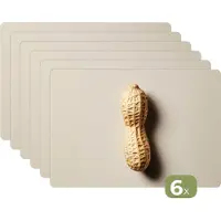 KitchenYeah Placemats - 6 stuks - 45x30 cm - Placemat kunststof - Pinda - Ruw - Beige - Borden onderleggers - Decoratie voor op tafel - Keuken tafeldecoratie accessoires - Vinyl onderlegger - Tafelversiering