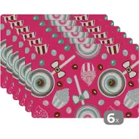 KitchenYeah Placemat - Placemats kunststof - Design - Snoep - Candy - Roze - 45x30 cm - 6 stuks - Hittebestendig - Anti-Slip - Onderlegger - Afneembaar