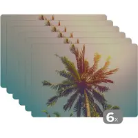 KitchenYeah Placemat - Placemats kunststof - Palmboom - Zomer - Tropisch - Zon - 45x30 cm - 6 stuks - Hittebestendig - Anti-Slip - Onderlegger - Afneembaar