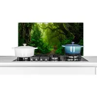 KitchenYeah - Spatscherm keuken - Achterwand keuken - Landschap - Bos - Groen - Tropisch - 90x45 cm - Spatscherm - Keuken decoratie - Spatwand keuken
