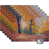 KitchenYeah Placemat - Placemats kunststof - Bomen - Herfst - Bos - Herfstbladeren - 45x30 cm - 6 stuks - Hittebestendig - Anti-Slip - Onderlegger - Afneembaar