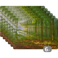 KitchenYeah Placemat - Placemats kunststof - Zon - Bos - Bomen - Natuur - Herfst - 45x30 cm - 6 stuks - Hittebestendig - Anti-Slip - Onderlegger - Afneembaar