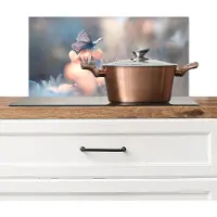 KitchenYeah Spatscherm keuken 60x30 cm - Kookplaat achterwand Bloemen - Vlinder - Natuur - Botanisch - Muurbeschermer - Spatwand fornuis - Hoogwaardig aluminium