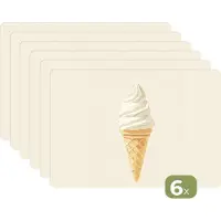 KitchenYeah Placemats - 6 stuks - 45x30 cm - Placemat kunststof - Softijs - Hoorntje - Wit - Borden onderleggers - Decoratie voor op tafel - Keuken tafeldecoratie accessoires - Vinyl onderlegger - Tafelversiering
