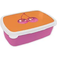 MuchoWow Broodtrommel Roze - Lunchbox Discoballen - Kers - Spiegels - Roze - Brooddoos 18x12x6 cm - Brood lunch box - Broodtrommels voor kinderen en volwassenen