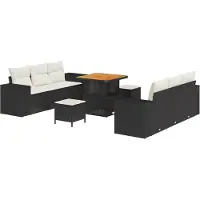 vidaXL Tuinbank Set Zwart en Crème Poly Riet